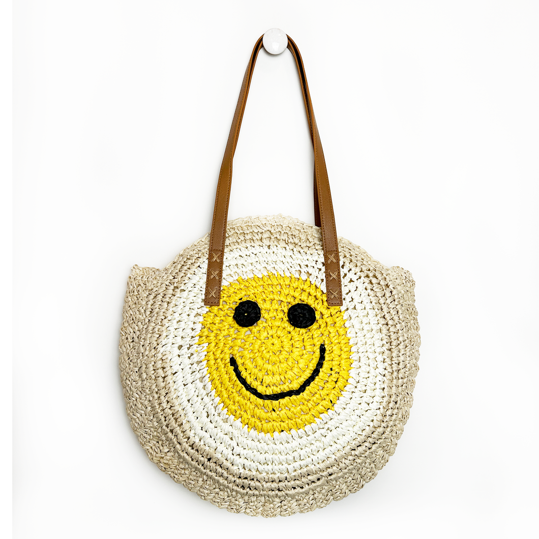 Smiley Straw Woven Tote Bag