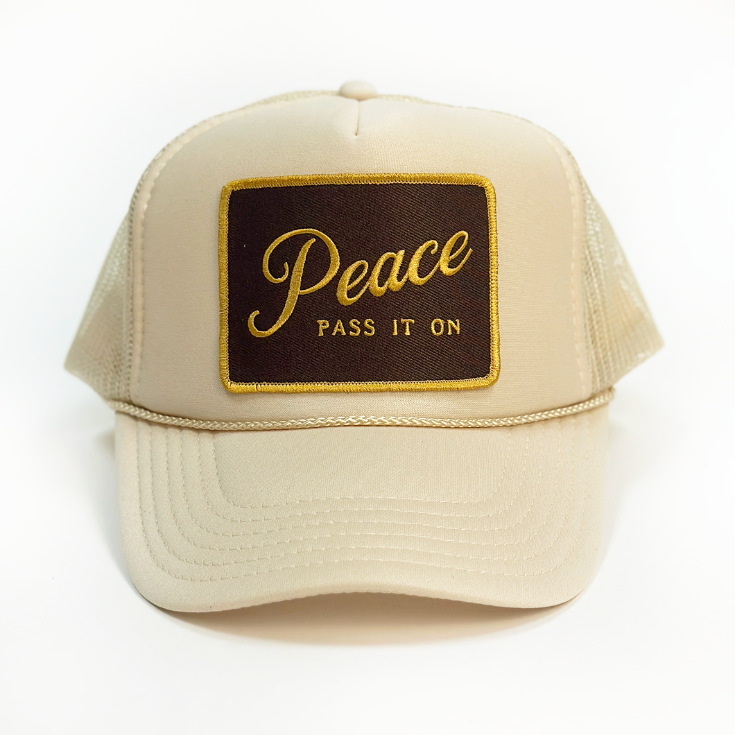 Peace Pass It On Trucker Tan