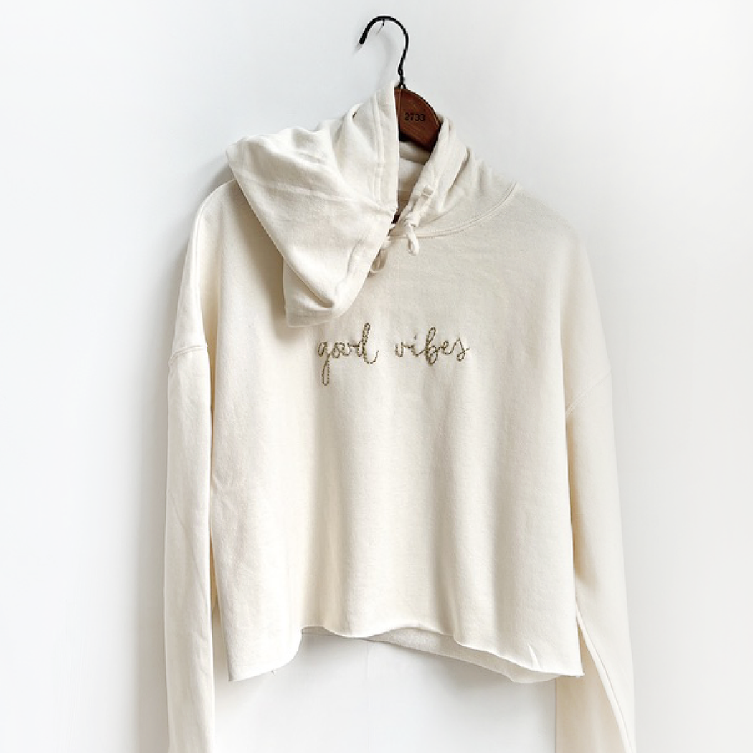 Good Vibes Embroidered Cropped Sweatshirt