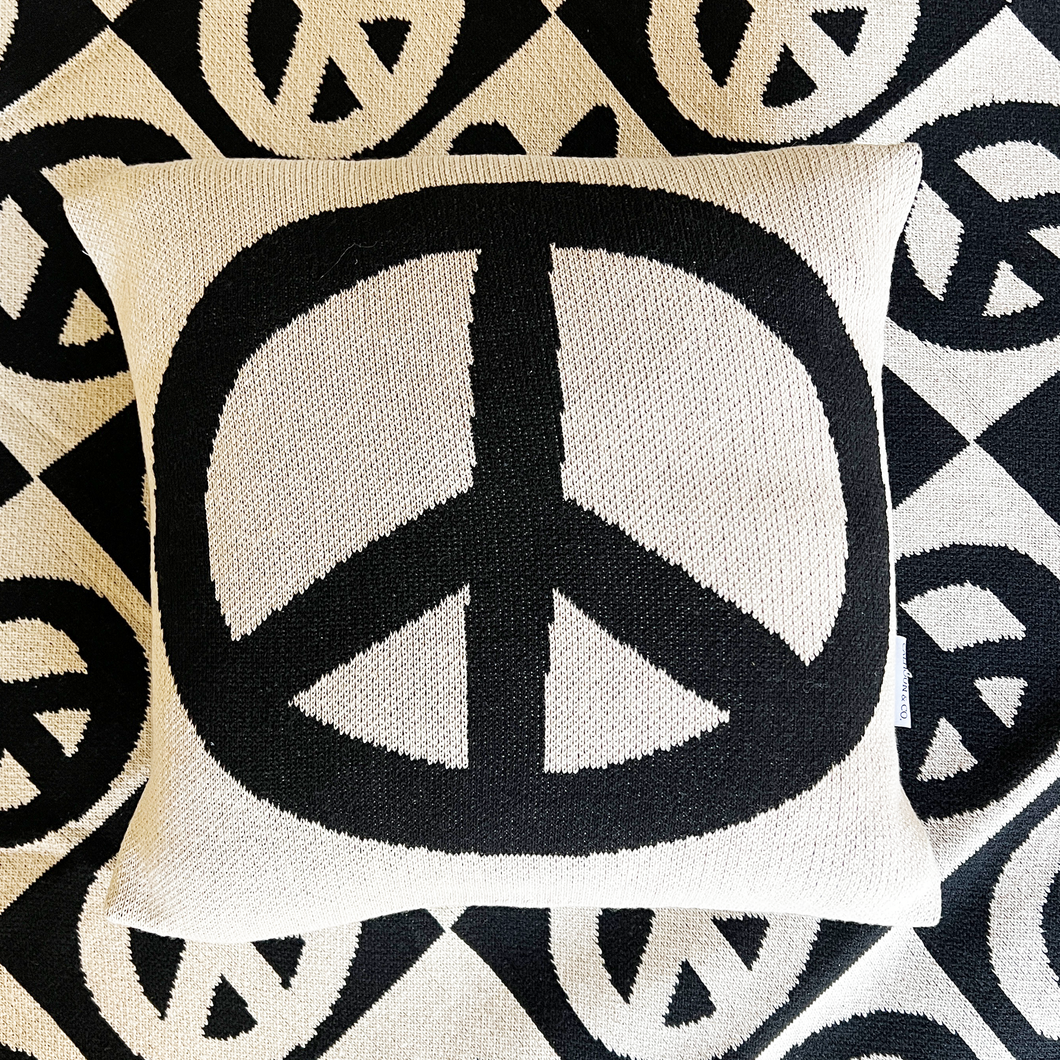 Knit Peace Pillow Black and Natural
