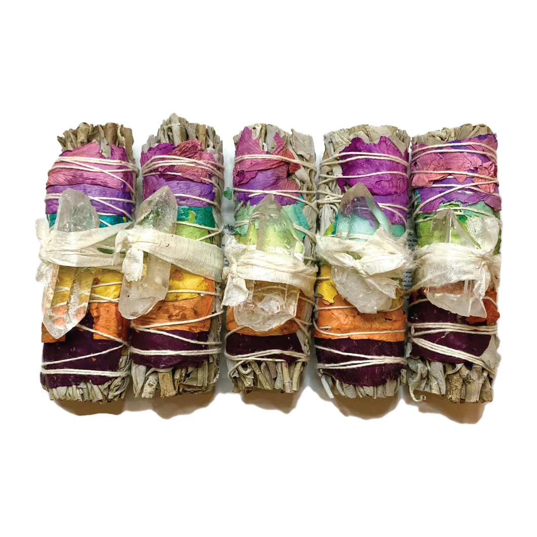 Mini Rainbow Sage and Clear Quartz Bundle