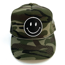 Load image into Gallery viewer, Smiley Camo Trucker Hat
